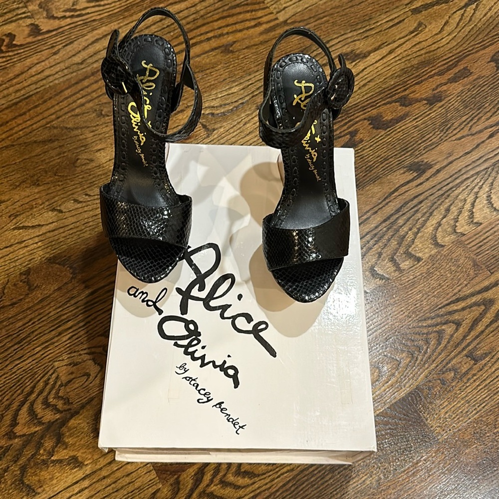 Alice and Olivia by Stacey Bendet black wedges. Worn once, like new.